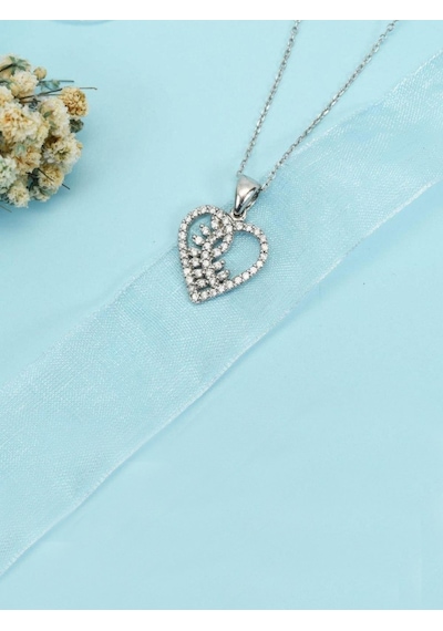 Brezza Lusso Jewelry 925 Ayar Gümüş Zirkon Taşlı Kalp Buğday Başak Kadın Kolye 45 CM 45 CM