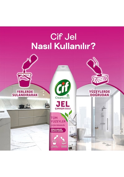 Cif Jel Tüm Yüzeyler için Çamaşır Suyu Katkılı Çiçek Ferahlığı 4 x 750 ML