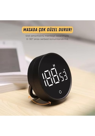 Rt-1 Mıknatıslı Rotary Zamanlayıcı 0-199 İleri Geri Sayım Kronometre, Ayaklı Stand, Led Ekran, Usb-c Şarjlı, Pomodoro & Mutfak Timer Beyaz