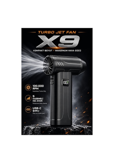Robeve Süper Güçlü Üfleyici Şarjlı Fan Turbo Fan 130000 Rpm Güçlü Fan Vantilatör Üfleyici Süper Turbo Fan Yüksek Hızlı Fırçasız Motor Mini Jet Üfleyici