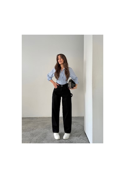 Blue Marlın Yan Kemer Siyah Tokalı Kargo Cep Detaylı Baggy Jeans Siyah