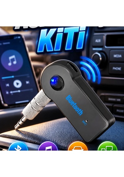 Bluetooth Aux Araç Kiti Siyah Tüm Cihazlarla Uyumlu Kablosuz Müzik Adaptörü