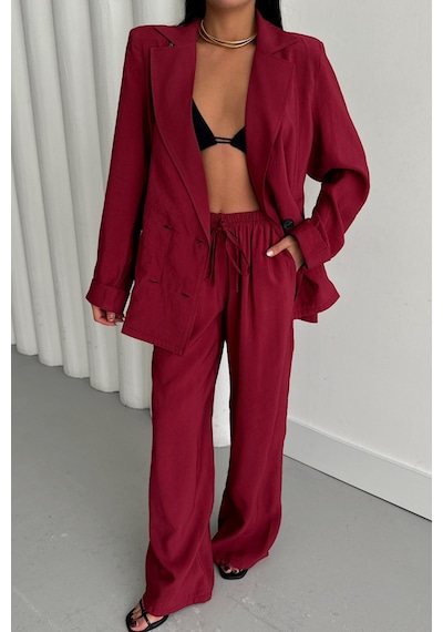 Soonaksesuar Modal 4 Düğme Astarsız Ceket - Pantolon Takım - Bordo Bordo