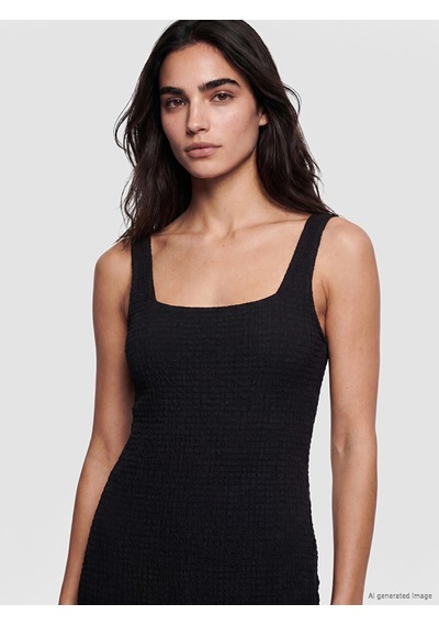 Lcw Vision Siyah Kare Yaka Dokulu Bodycon Elbise