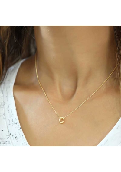 Gümüş 3 Boyutlu C Harf Kadın Kolye (523246804)