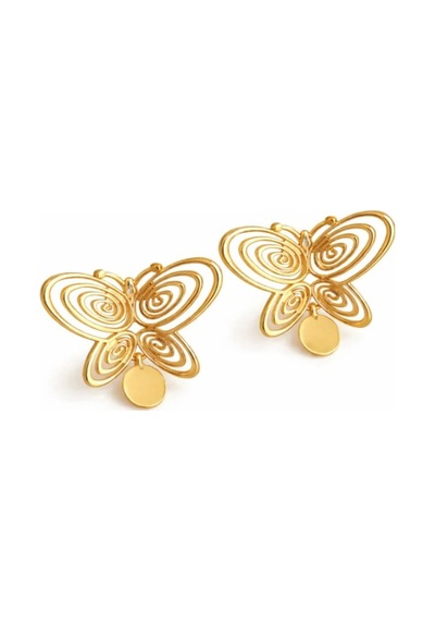 Kelebek Gold Renk Çelik Küpe Çok Renkli
