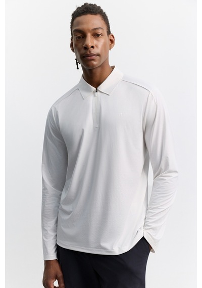 Avva Erkek Beyaz Polo Yaka Düğmeli Teknik Kumaş Uzun Kol Basic Regular Fit T-shirt A62y1015