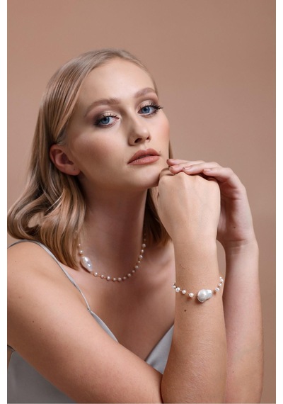 12,5 Mm Barok Doğal İnci Kolye Bileklik İkili Set