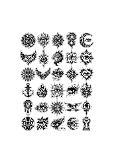30 Adet Siyah Beyaz Tribal Göz Sticker Seti - Laptop Defter Telefon İçin