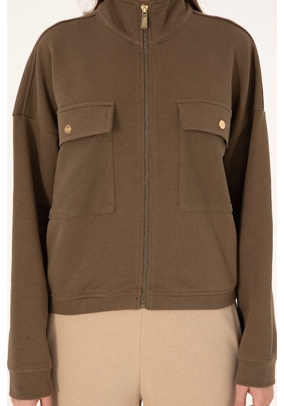 U.S. Polo Assn. Kadın Haki Fermuarlı Dik Yaka Sweatshirt 50299001-VR027 U.S. Polo Assn. Kadın Haki Fermuarlı Dik Yaka Sweatshirt 50299001-VR027