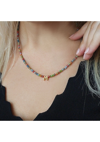Vaoov 925 Ayar Gümüş Çok Renkli Kristal Taşlı Harf Kolye