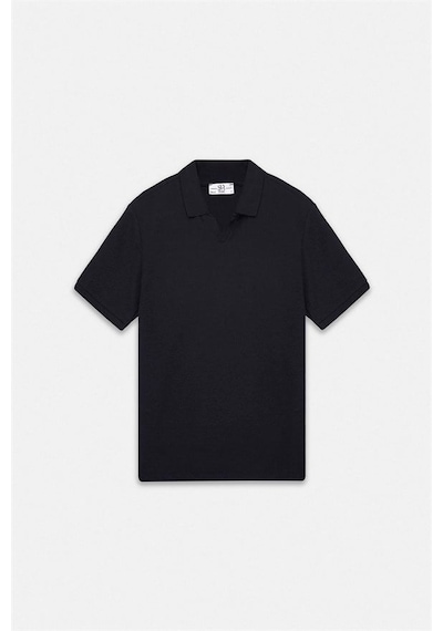 Süvari Siyah Regular Düz Baskısız Waffle V Pat Polo Yaka Tişört Sts1014000005-s09
