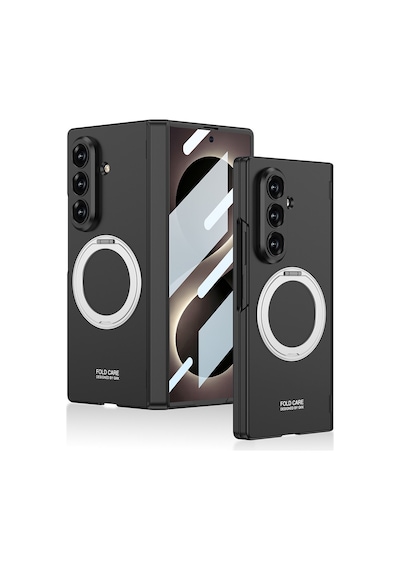 Samsung Galaxy Uyumlu Z Fold 8 Ultra Kılıf M-safe Şarj Özellikli 360 Ring Standlı Sert Pc Kapak Kpt-07 Siyah