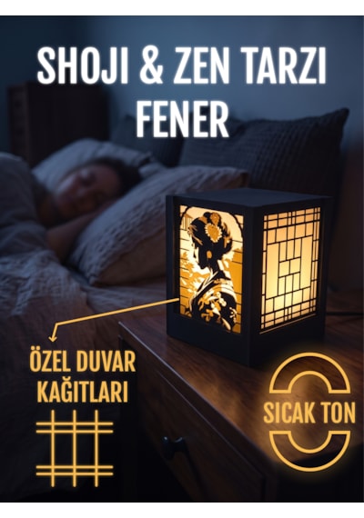 Serie Lumina Shoji Masa Ve Gece Lambası - Geyşa Figürlü Klasik Zen Kafes Japon Feneri Sıcak Led Ambiyans Işığı Siyah