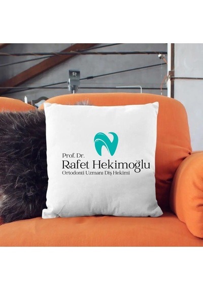 Diş Hekimlerine Özel Saten Yastık Kılıfı 50x50 Cm İsme Özel Diş Hekimi Temalı Dekoratif Kırlent Kılıfı İçi Boş Beyaz