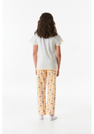 Fullamoda Kedi Baskılı Bisiklet Yaka Kız Çocuk Pijama Takımı 24mıcg631212273-beyaz 24MICG631212273-Beyaz