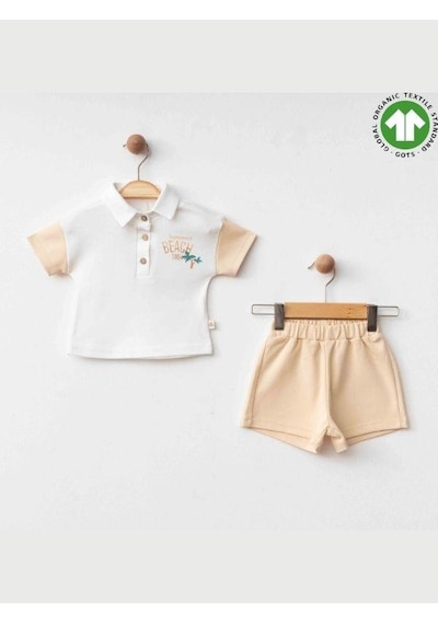 Zekids Erkek Bebek Organik Pamuklu Yakalı T-shirt Şortlu Takım-15911 renkli