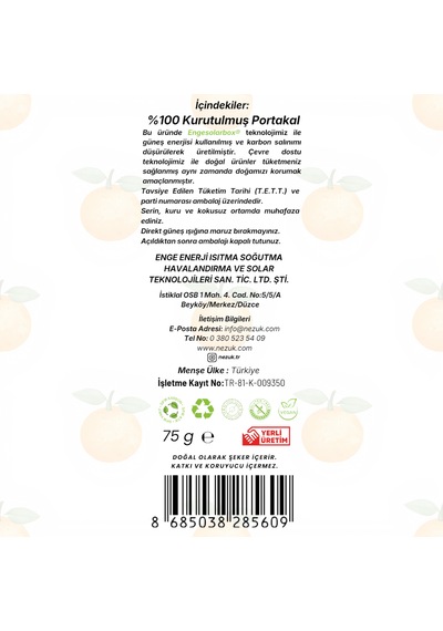 Nezuk Güneş Enerjisi İle Kurutulmuş Doğal Portakal-pet 75 G