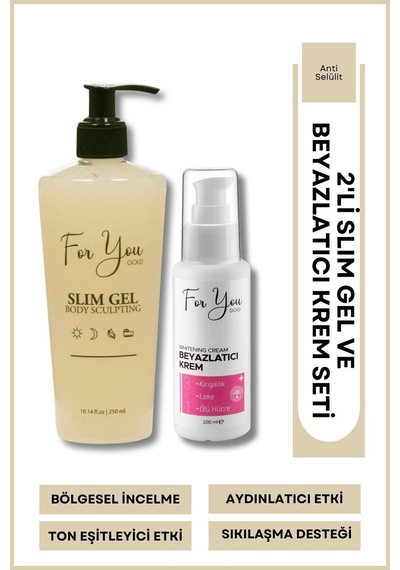 Slim Jel - - Toparlayıcı - Çatlak Karşıtı - Sıkılaştırıcı - Selülit Jeli & Beyazlatıcı Krem Set