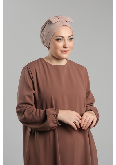 Hürrem Bone Bej Pratik Hazır Geçmeli Fiyonklu Bone Sandy Çift Taraflı Çapraz 3007b 12 Bej
