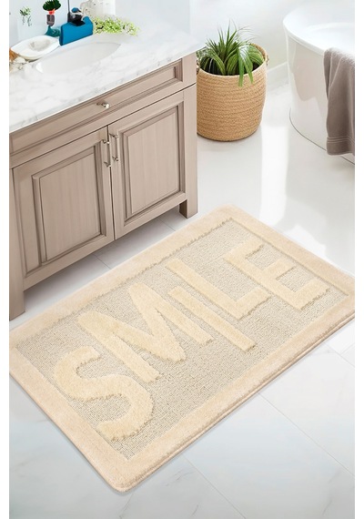 Doğal Kaymaz Taban Banyo Paspas Uzun Ömürlü Yumuşak Dokulu Su Emici Yıkanabilir Smile 60x100 Krem