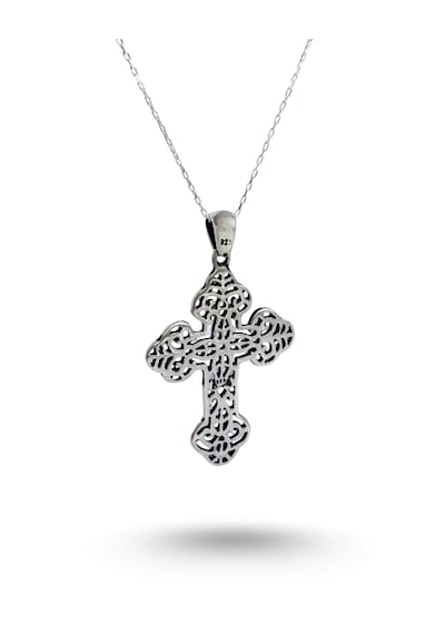 925 Ayar Gümüş Geleneksel Ermeni Haç Budded Cross Tasarım Uzun 55 Cm Kolye Gümüş