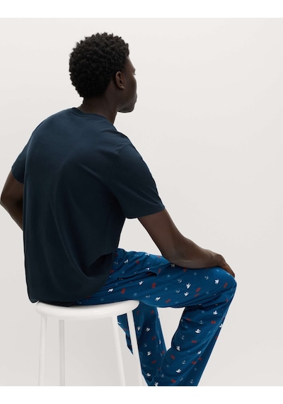 Marks & Spencer Saf Pamuklu Pijama Takımı T07000581 Lacivert