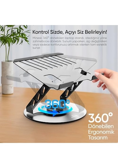 Macbook Ve Laptop Standı 360 Derece Dönebilen Boyutu Ayarlanabilir Alüminyum Alaşım Ergonomik Tasarım Bilgisayar T