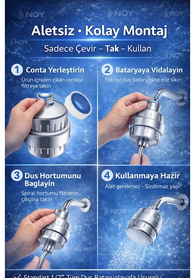 Filtreli Duş Başlığı Duş Sistemi Uyumlu Su Filtreleme Cihazi Metalik