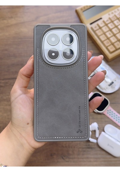 Redmi Note 14 Pro 5g Uyumlu Premium Deri Dokulu Darbelere Karşı Dayanıklı Nazal Silikon Kılıf Gri