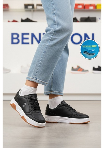 United Colors Of Benetton Siyah Beyaz Bağcıklı Cilt Memory Foam Unisex Spor Ayakkabı Bnı-11220 G Siyah - Beyaz