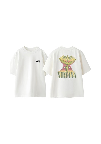 Thewert Retro Nirvana Tasarım Sırt Baskılı Pamuk Beyaz Oversize T-shirt