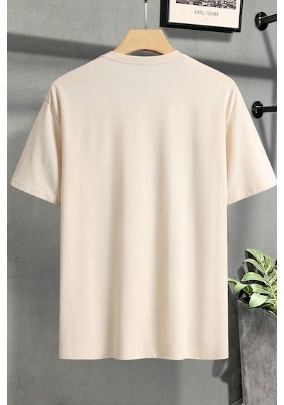 Uyguntarz Erkek Los Angles Baskılı Oversize Tshirt Bej