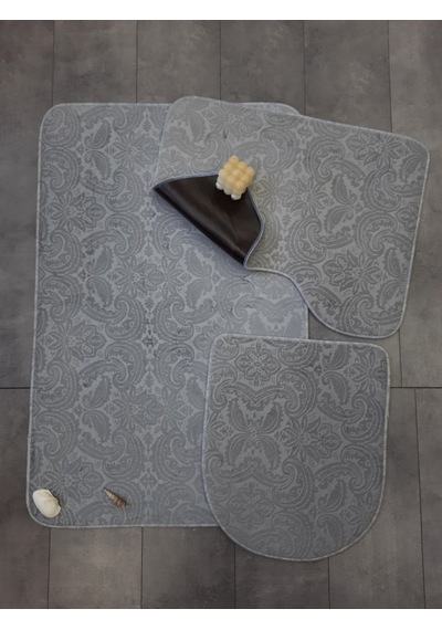Bonny Home Ultrasoft Desenli 3lü Gri Klozet Takımı Banyo Halısı Gri