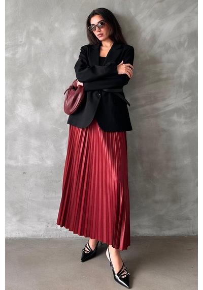 Madmext Bordo Pileli Kadın Etek Mg2318 Bordo