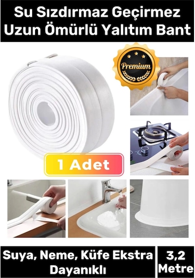 Premium Lavabo Küvet Pvc Su Geçirmez Sızdırmaz Dayanıklı Yağ Kenar Küf Önleyici 3.2m İzolasyon Bant