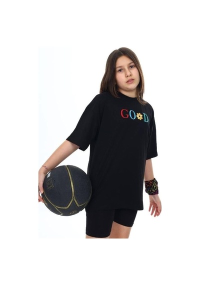 Ekkokids Kız Çocuk Good Yazılı Tshirt-14043 Siyah