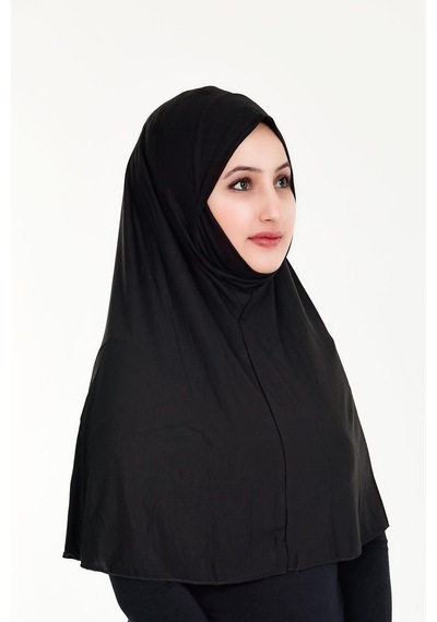 Peçeli Hazır Türban Pratik Şal Hijab Namaz Örtüsü Siyah