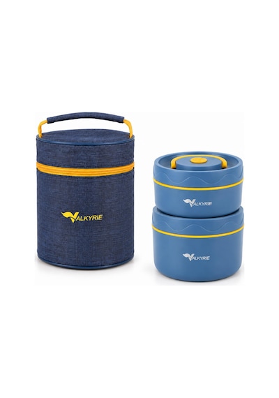 Valkyrie 2 Katlı Taraftar 304 Paslanmaz Çelik Yemek Termosu 420+550 Ml Isı Yalıtımlı Çantalı Lacivert