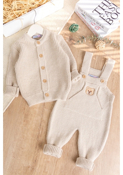 Babymod Triko Hırkalı 2'li Ayarlanabilir Askılı Örgü Erkek Bebek Salopet Tulum Takım Set Bej Babymod Triko Hırkalı 2'li Ayarlanabilir Askılı Örgü Erkek Bebek Salopet Tulum Takım Set Bej