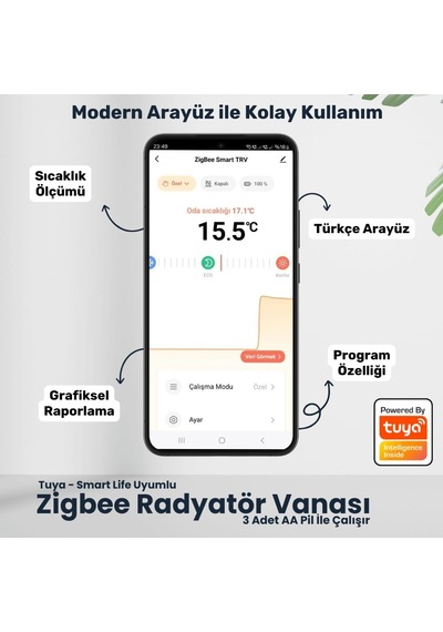 Zigbee Lcd Ekranlı Termostatik Radyatör Vanası Tuya, Smart Life, Zigbee2mqtt Uyumlu
