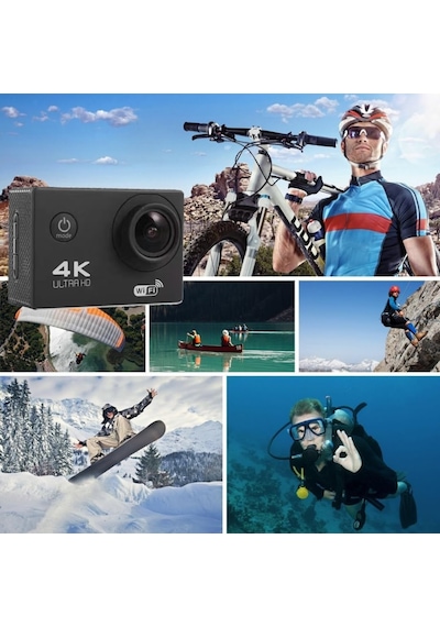 4k Ultra Hd Su Geçirmez Aksiyon Kamerası 16mp Wifi Spor Kamera, 170 Geniş Açılı Lens, 2.0 İnç Ekran, 2.4g Kablosuz Bilek Uzaktan Kumandalı, Bisiklet Ve Sualtı Dalış Seti Diğer