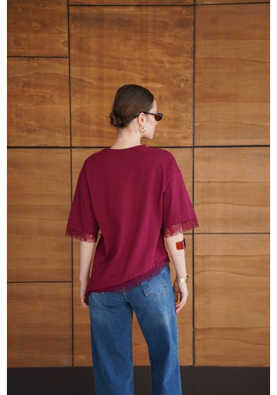 Verymoda Dantel Detaylı Tişört D2956 Bordo