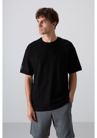 Tommy Life Siyah Pamuklu Kalın Yüzeyi Dokulu Oversize Fit Basic Erkek T-shirt - 88339 001