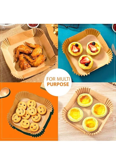 Airfryer Pişirme Kağıdı, Fritöz Yağlı Kağıdı, Yanmaz Kağıt 50 Adet Kare