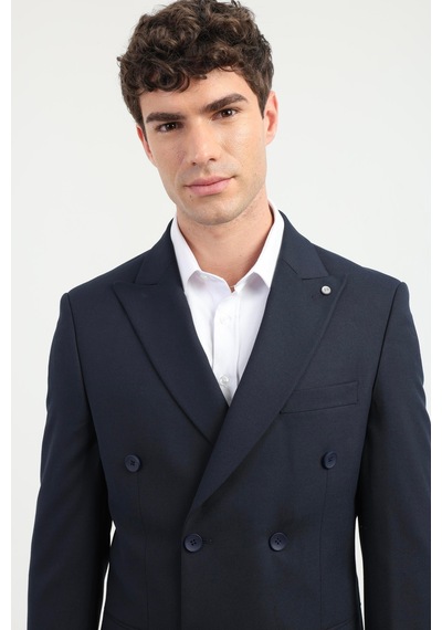 Dufy Erkek Slim Fit Sivri Yaka Lacivert Takım Elbise-25787