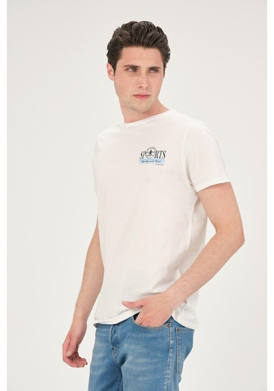 Rich Erkek Yıkamalı Basic T-shirt Tişört %100 Pamuk Tişört Beyaz