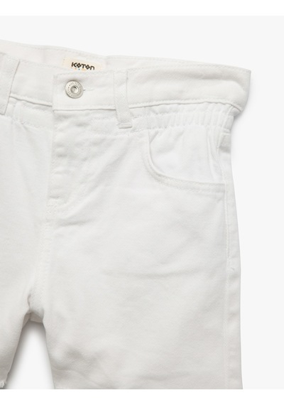 Koton Pamuklu Düğme Ve Cep Detaylı Basic Denim Şort Beyaz 5skg40039ad Beyaz