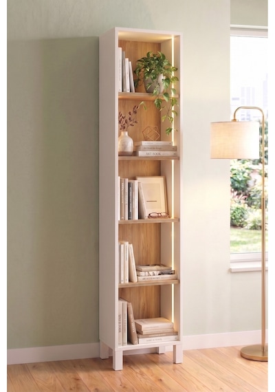 Yoda 5 Raflı Neon Led Işıklı Dar Alan Kitaplık Ahşap Ayaklı Sepet-beyaz 183cm Yd5-sw
