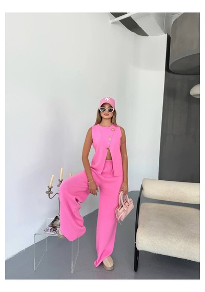 Kechi Woman Gold Aksesuarlı Triko Takım Pembe